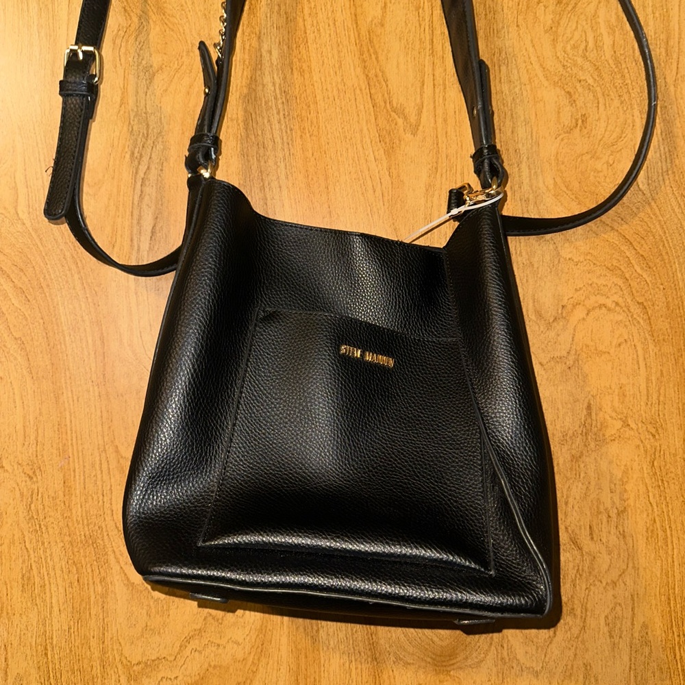 Steve Madden Black Leather Crossbody Bag with matching wallet and both straps